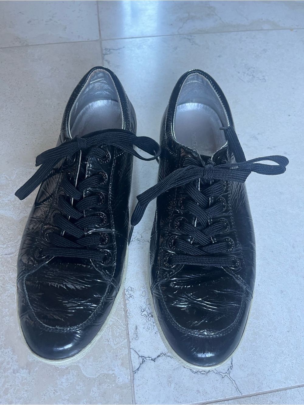 Dolce & Gabbana Black Patent Low-Profile Lace-Up Sneakers Sz 39